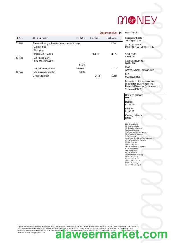 United Kingdom Virgin Money statement, 3 pages 2